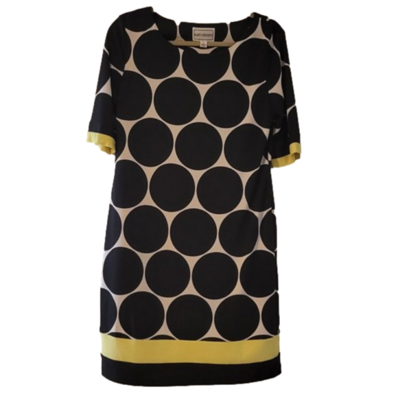 karin stevens Dresses & Skirts - KARIN STEVENS WOMENS BLACK POLKA DOT DRESS WITH YELLOW TRIM